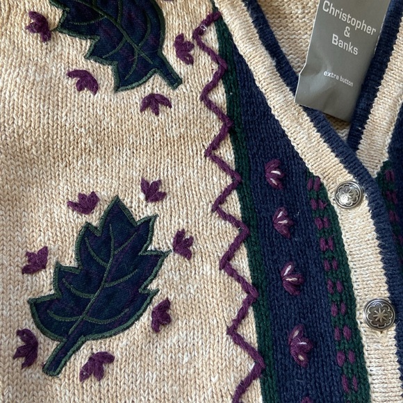 Hand Embroidered Fall Leaf Christopher & Banks Sweater Vest - Picture 14 of 15